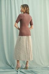 Mocha Ribbed Mock Neck Knit Short Sleeve Top