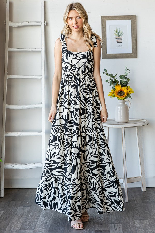 Black Floral Shoulder Tie Tiered Maxi Dress PinkBlush Black Floral Shoulder Tie Tiered Maxi Dress PinkBlush
