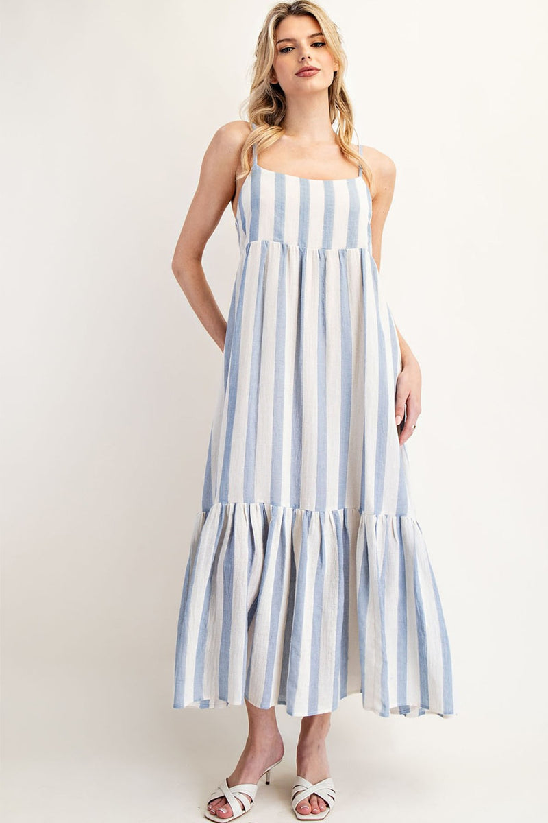 Blue Wide Stripe Linen Blend Sleeveless Maxi Dress– PinkBlush