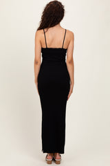 Black Lace Trim Side Slit Maxi Dress