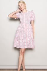 Pink Floral Smocked Ruffle Accent Dress