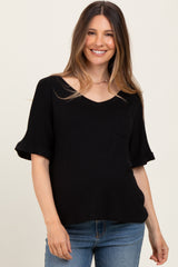 Black Oversized V-Neck Front Pocket Maternity T-Shirt