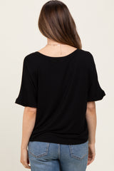 Black Oversized V-Neck Front Pocket Maternity T-Shirt