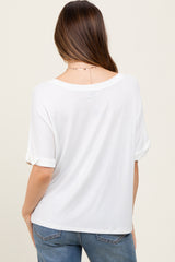White Oversized V-Neck Front Pocket Maternity T-Shirt