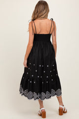 Black Embroidered Shoulder Tie Maternity Midi Dress