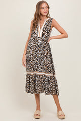 Camel Animal Print Contrast Sleeveless Maternity Midi Dress