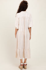 Cream Floral Applique Collared Midi Dress