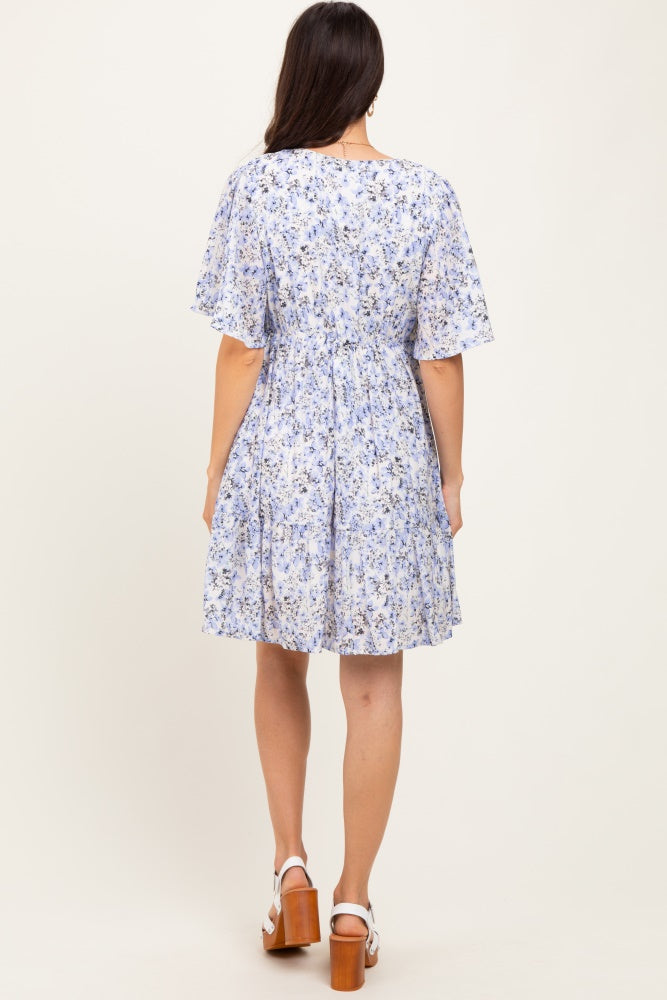 Periwinkle Floral V-Neck Flutter Sleeve Mini Dress