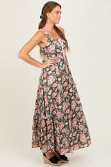 Mocha Floral Ruffle Detail Maxi Dress