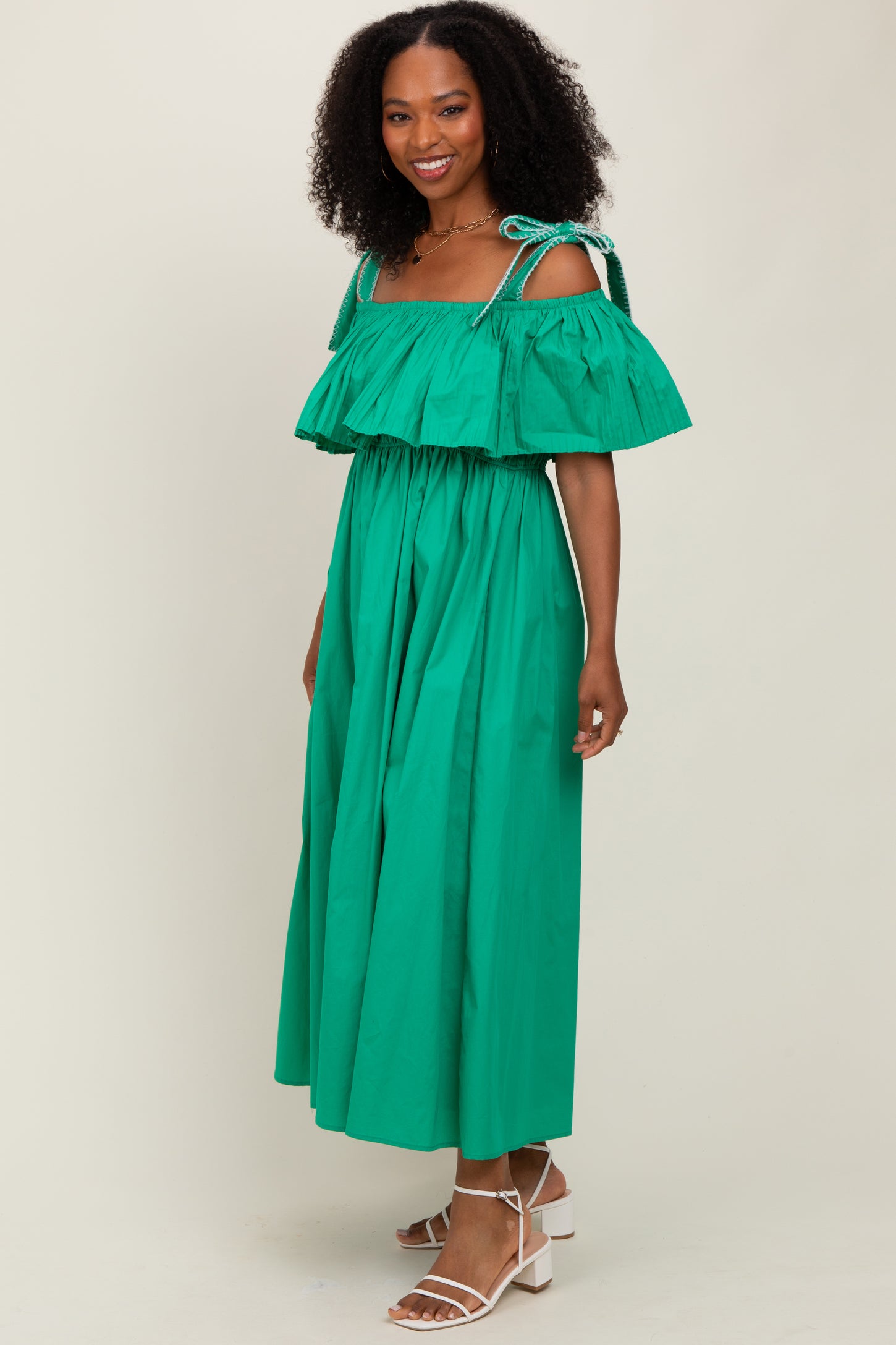 Green Shoulder Tie Flounce Midi Dress – PinkBlush Green Shoulder Tie Flounce Midi Dress – PinkBlush