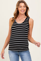 Black Striped Ribbed Fitted Maternity Tank Top