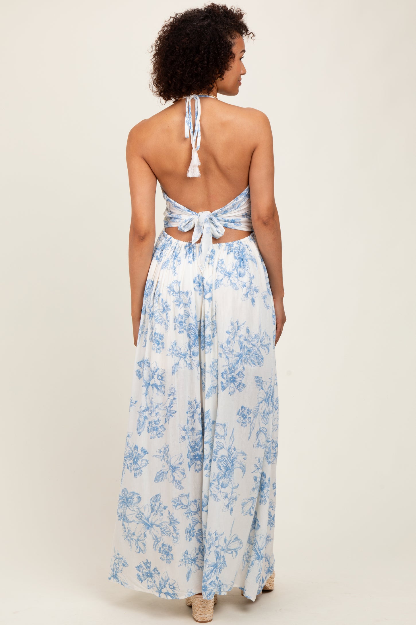 Light Blue Floral Tie-Back Halter Maxi Dress – PinkBlush