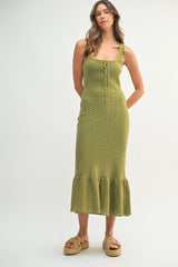 Light Olive Crochet Knit Front Tie Maternity Midi Dress