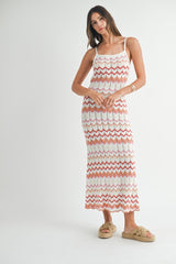 Salmon Pointelle Chevron Knit Open Back Maternity Midi Dress