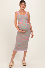 Pink Chevron Knit Cutout Maternity Midi Dress