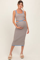 Aqua Chevron Knit Cutout Maternity Midi Dress