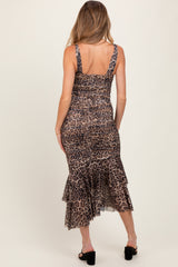 Mocha Animal Print Ruched Mermaid Maternity Midi Dress