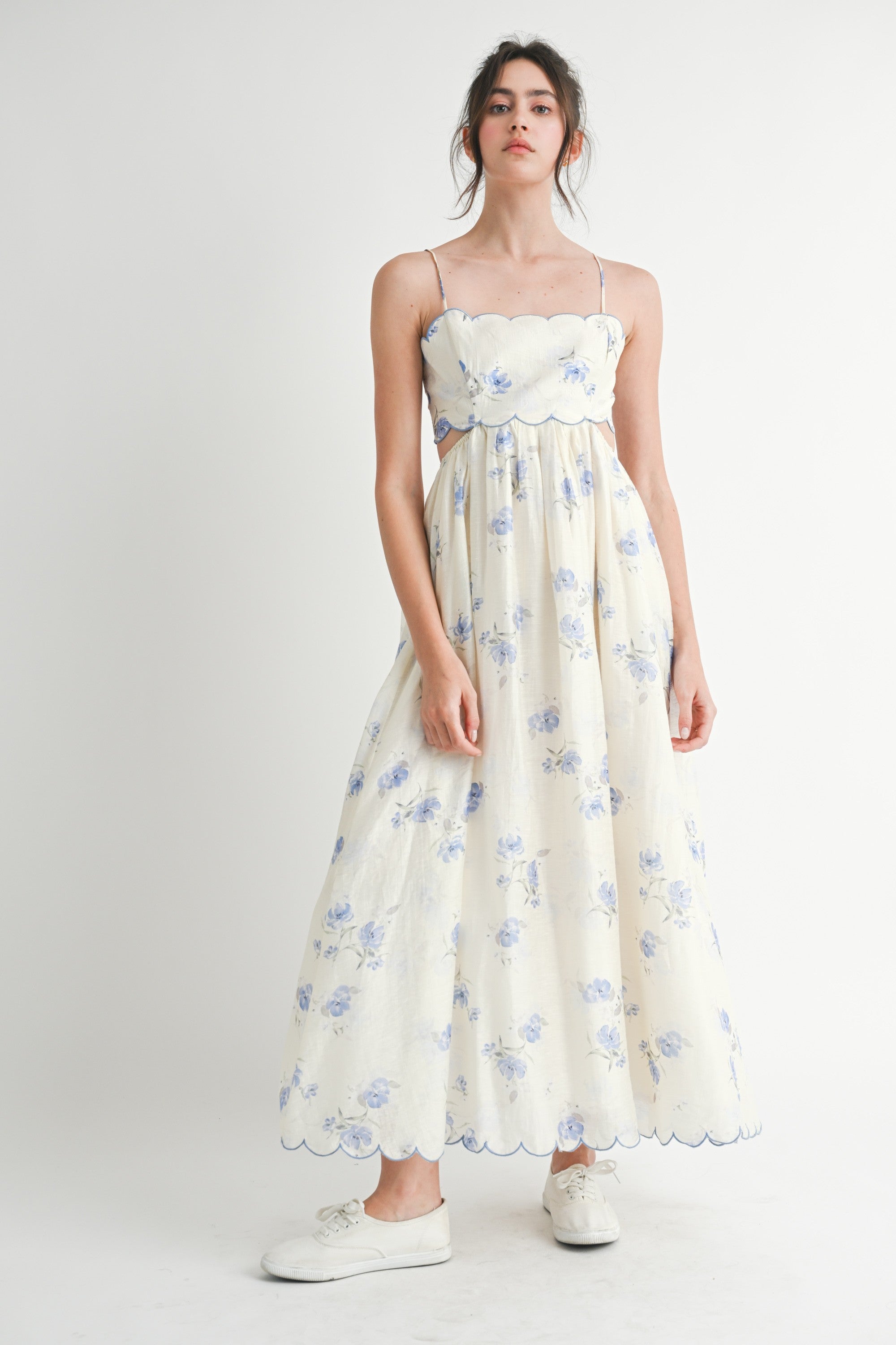 Blue Floral Scallop Edge Back Cutout Maxi Dress – PinkBlush