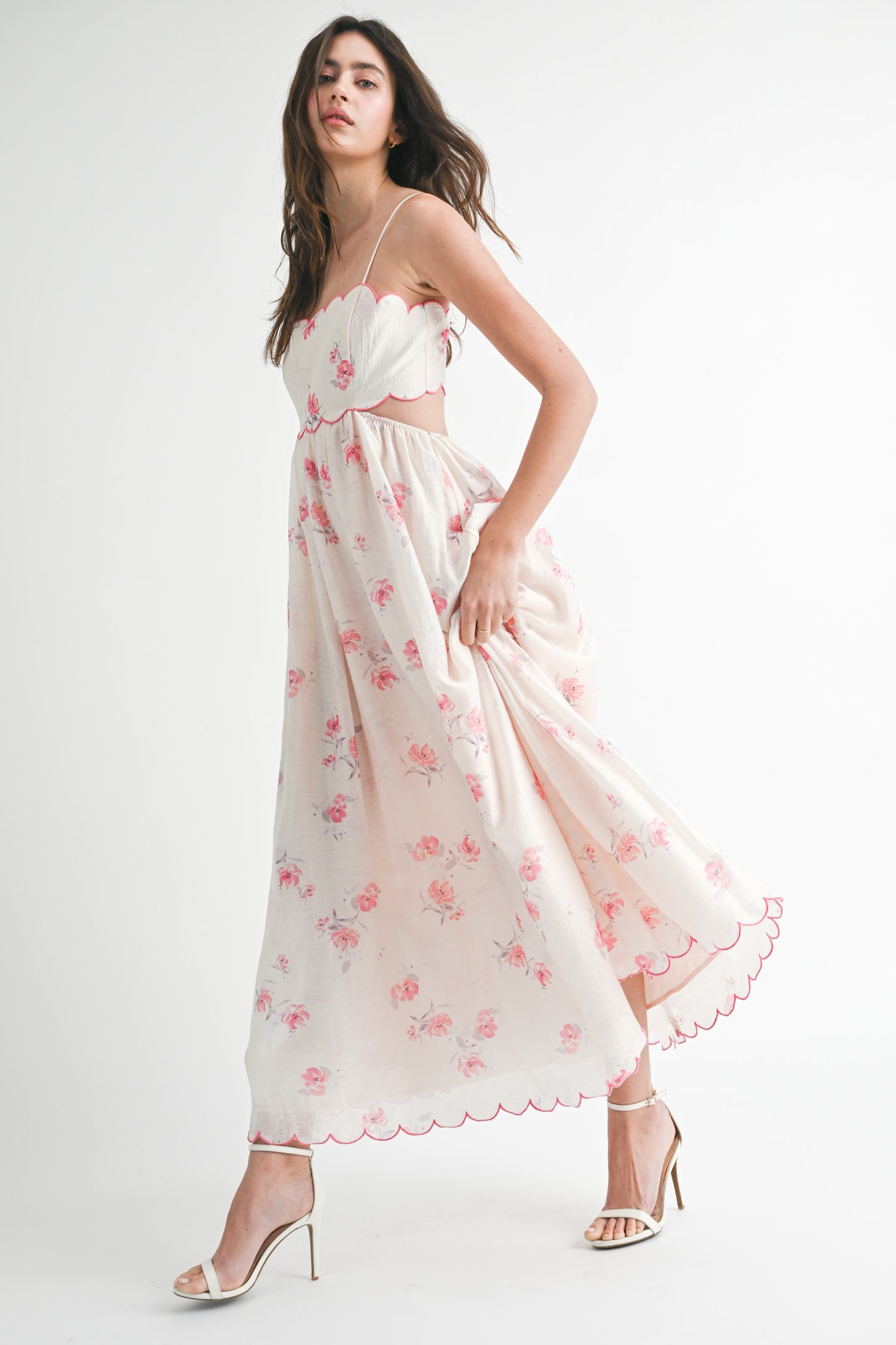 Pink Floral Scallop Edge Back Cutout Maternity Maxi Dress – PinkBlush