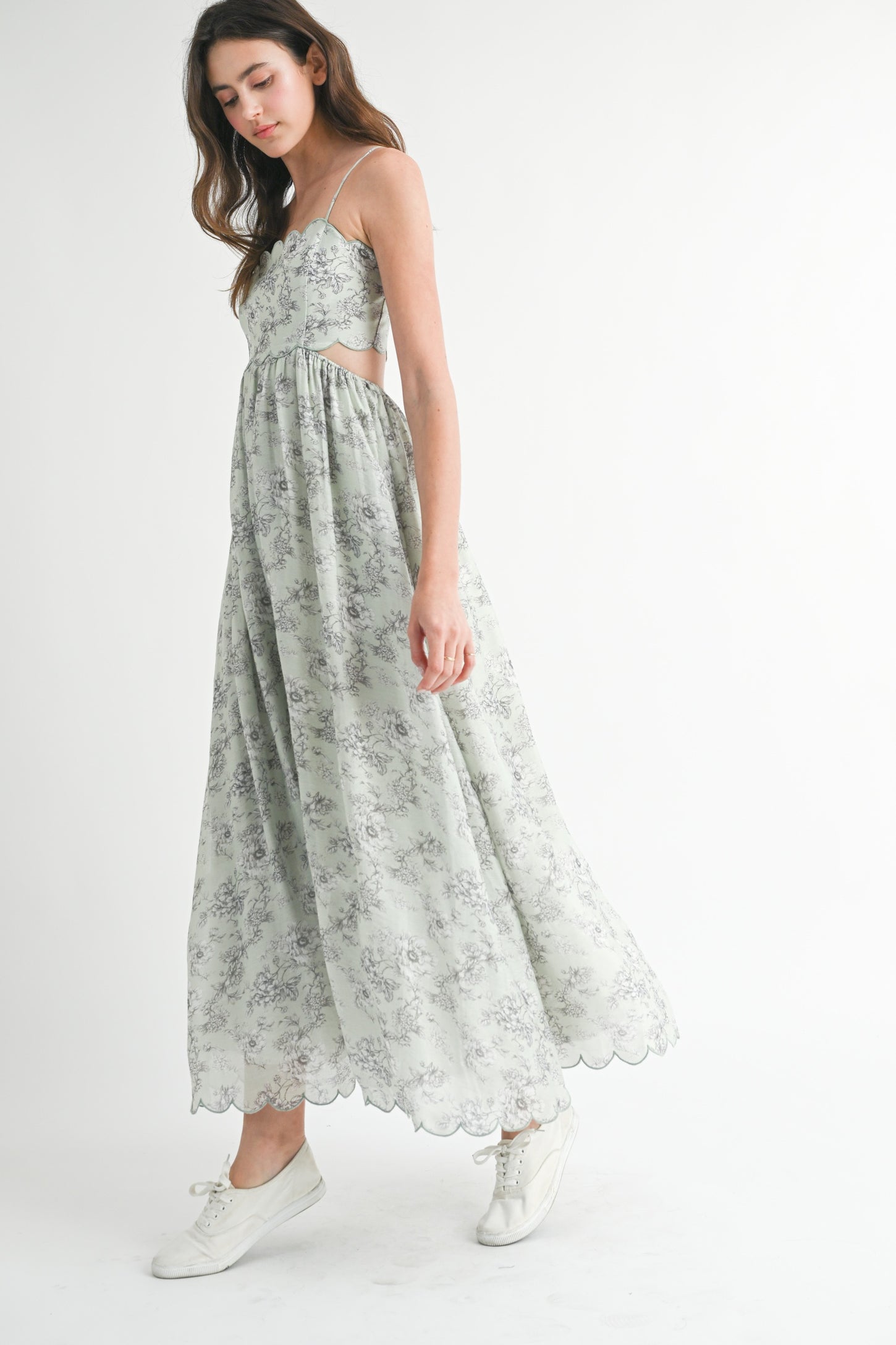 Light Sage Floral Scallop Edge Back Cutout Maternity Maxi Dress – PinkBlush