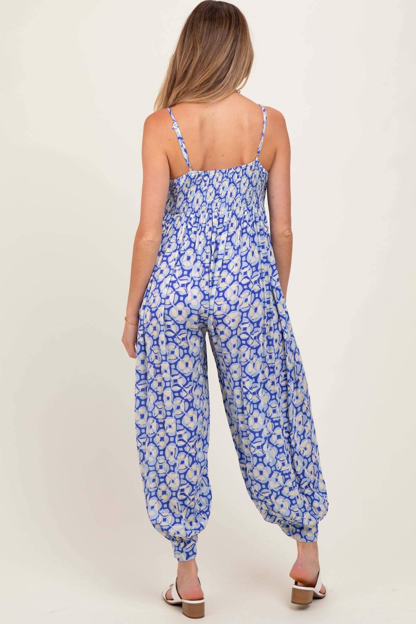 Royal Blue Printed Button Detail Maternity Jumpsuit