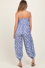 Royal Blue Printed Button Detail Maternity Jumpsuit