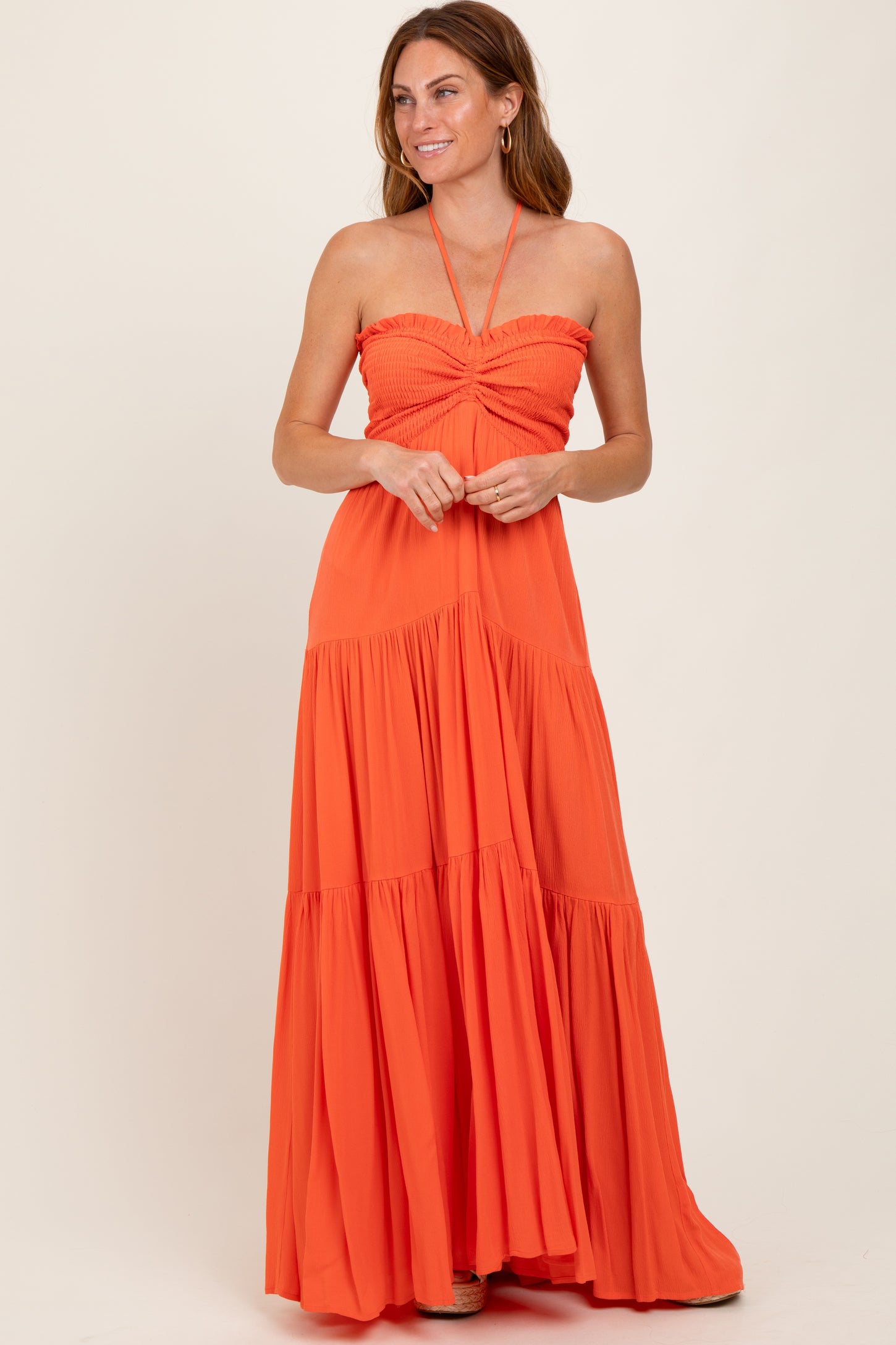 maxi burnt orange maternity dress Orange Smocked Halter Tiered Maternity Maxi Dress PinkBlush maxi burnt orange maternity dress Orange Smocked Halter Tiered Maternity Maxi Dress PinkBlush