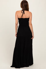 Black Smocked Halter Tiered Maxi Dress