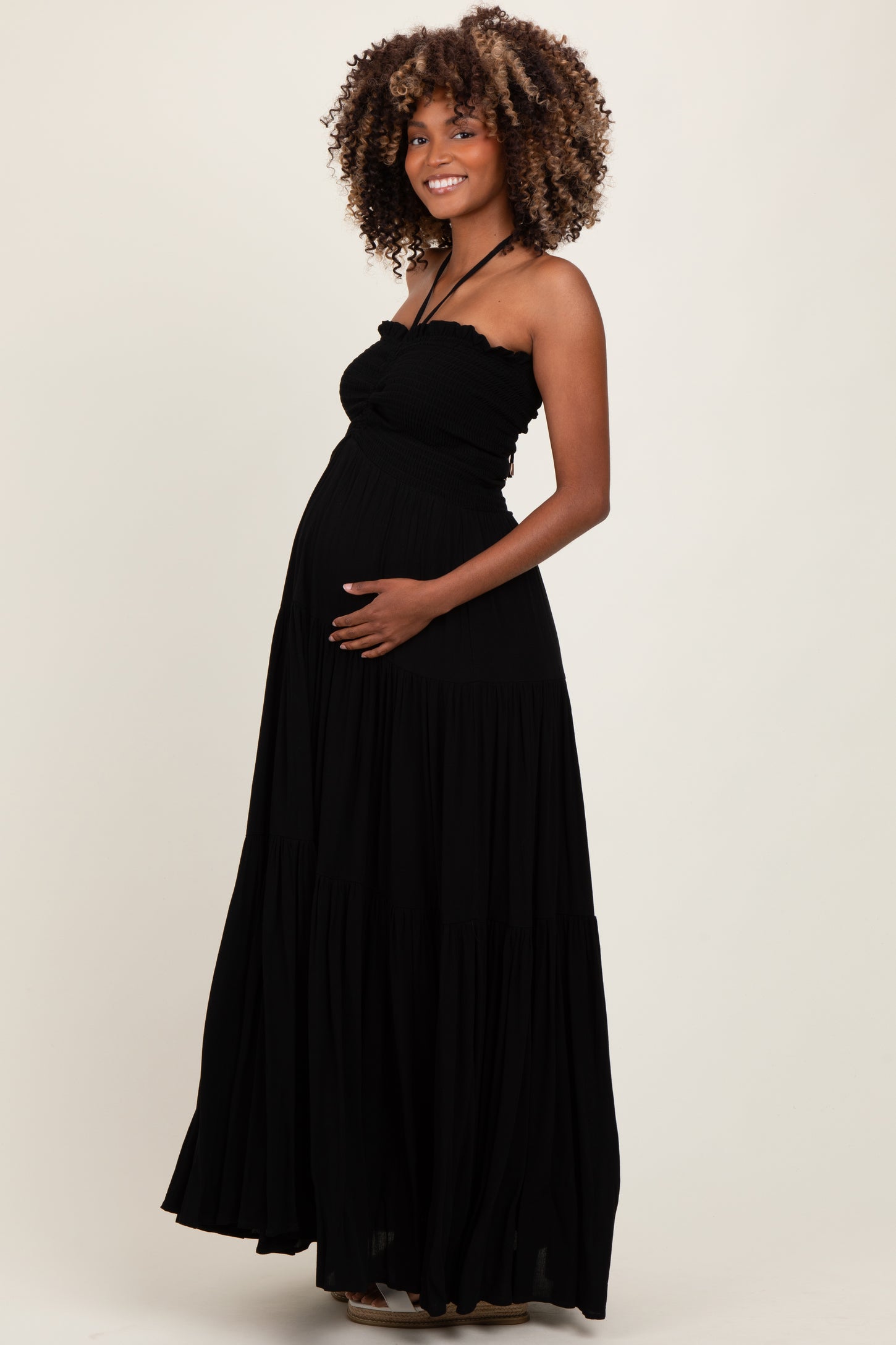 halter maternity dress Neck Abstract XL The halter neckline adds a sleek touch Light Blue Floral Tie-Back Halter