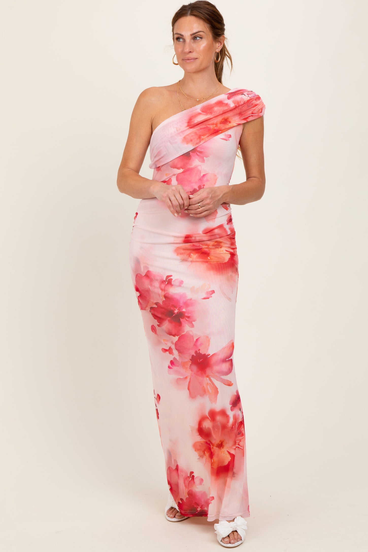 Light Pink Floral One Shoulder Ruched Maxi Dress – PinkBlush Light Pink Floral One Shoulder Ruched Maxi Dress – PinkBlush