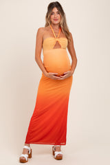 Peach Ombre Halter Neck Cutout Maternity Maxi Dress