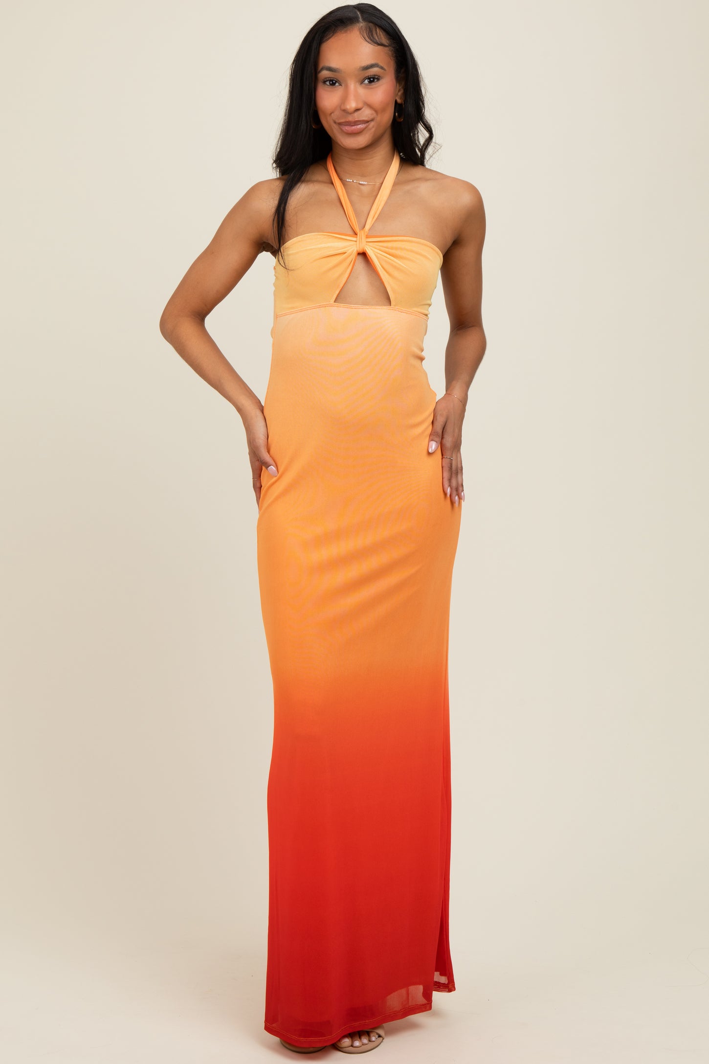 Peach Ombre Halter Neck Cutout Maxi Dress Peach Ombre Halter Neck Cutout Maxi Dress