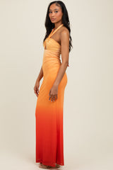 Peach Ombre Halter Neck Cutout Maxi Dress