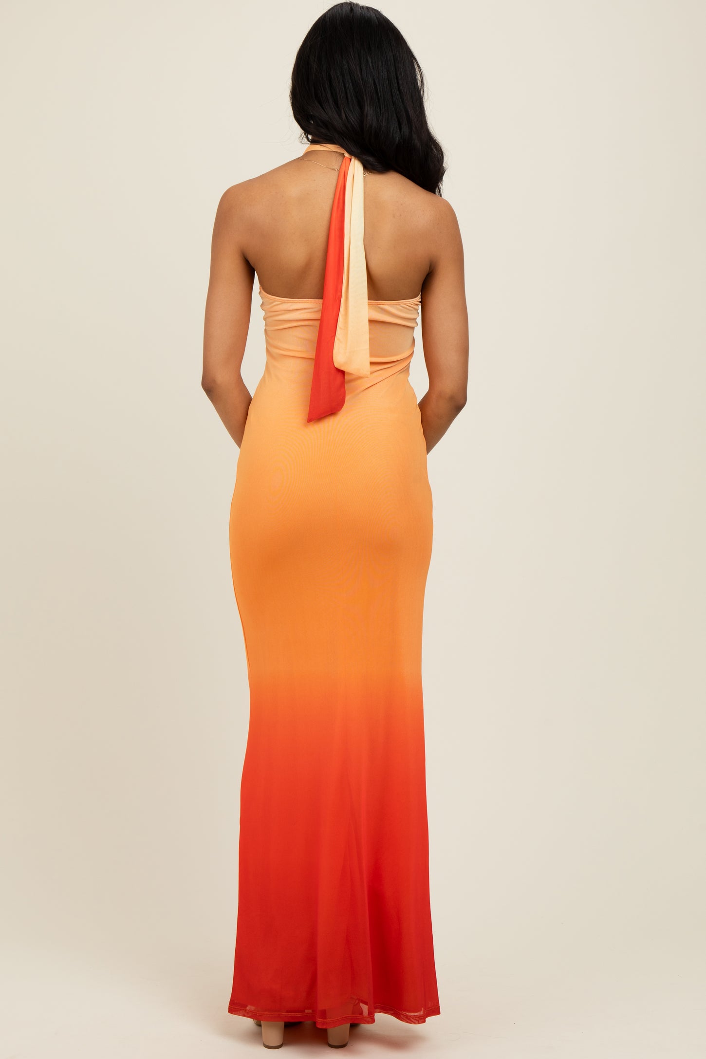 Peach Ombre Halter Neck Cutout Maxi Dress Peach Ombre Halter Neck Cutout Maxi Dress