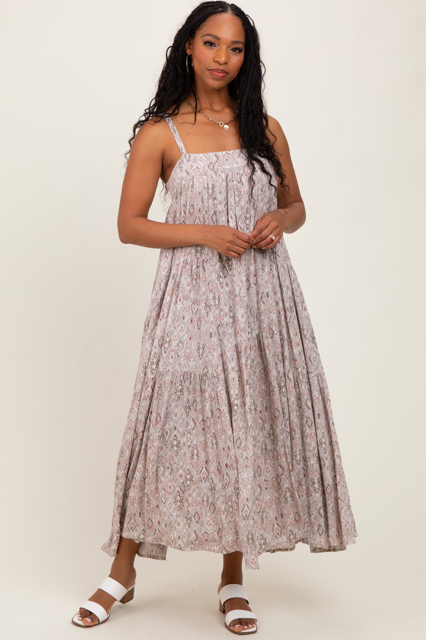 Grey Tiered Sleeveless Maternity Maxi Dress Grey Tiered Sleeveless Maternity Maxi Dress