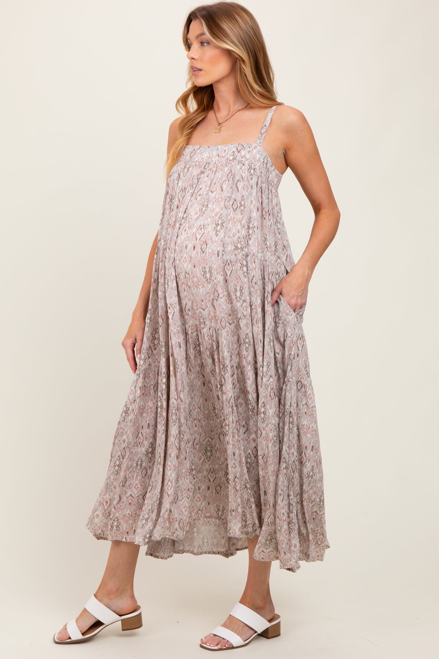 Grey Tiered Sleeveless Maternity Maxi Dress