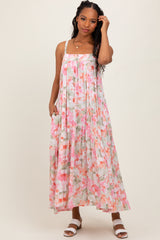 Olive/Fuchsia Tropical Floral Tiered Maxi Dress