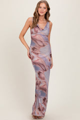 Mauve Watercolor Draped Neck Maxi Dress