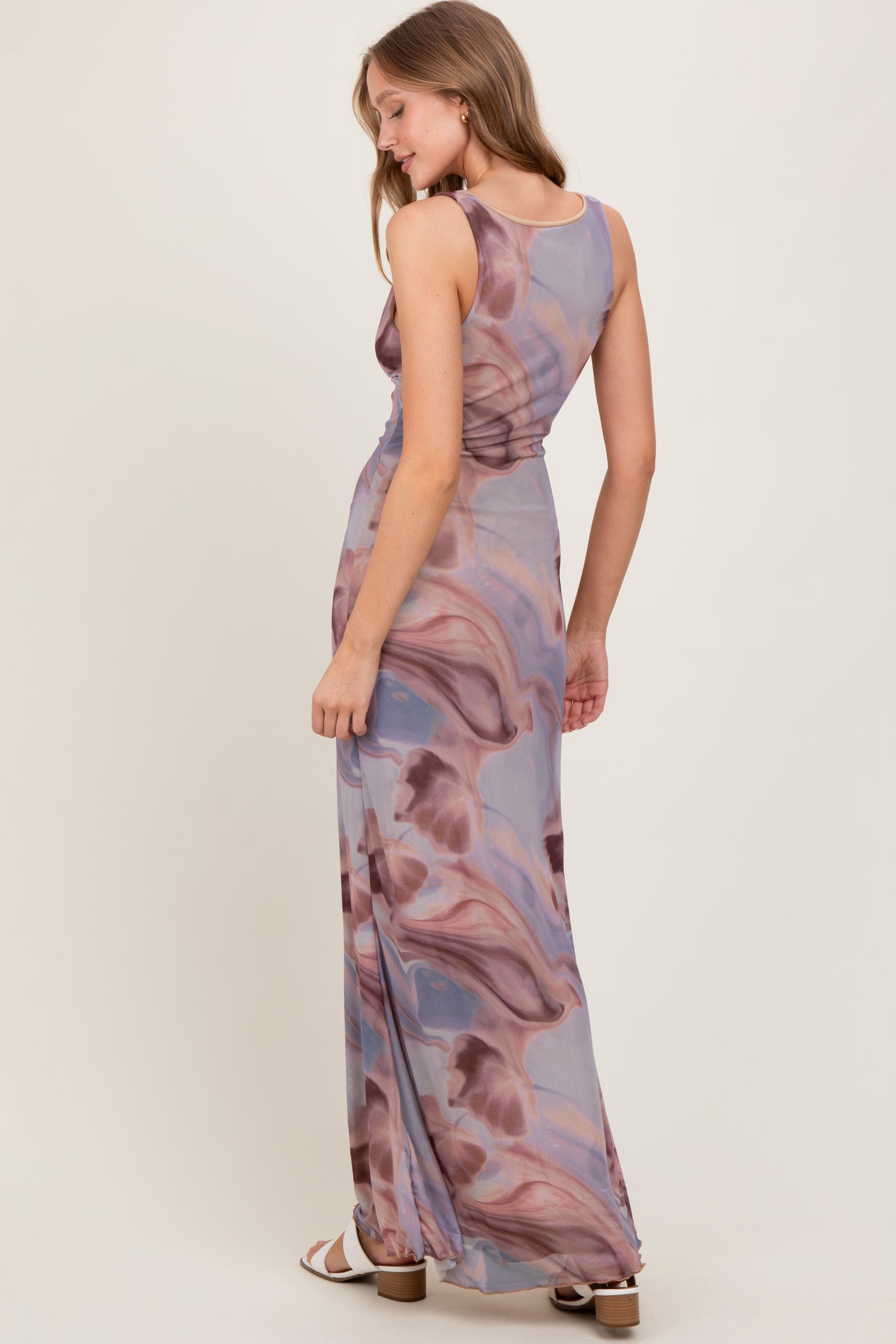 Mauve Watercolor Draped Neck Maxi Dress