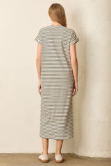 Black Striped Midi T-Shirt Dress