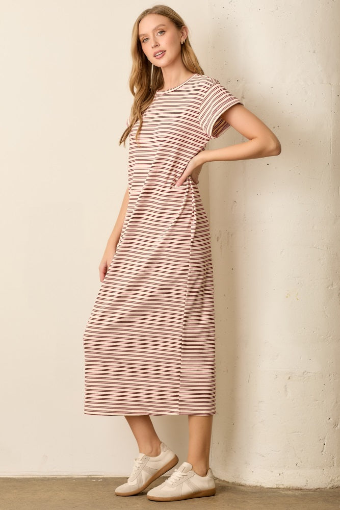 Red Striped Midi T-Shirt Dress