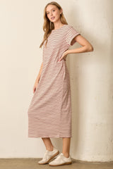Red Striped Midi T-Shirt Dress