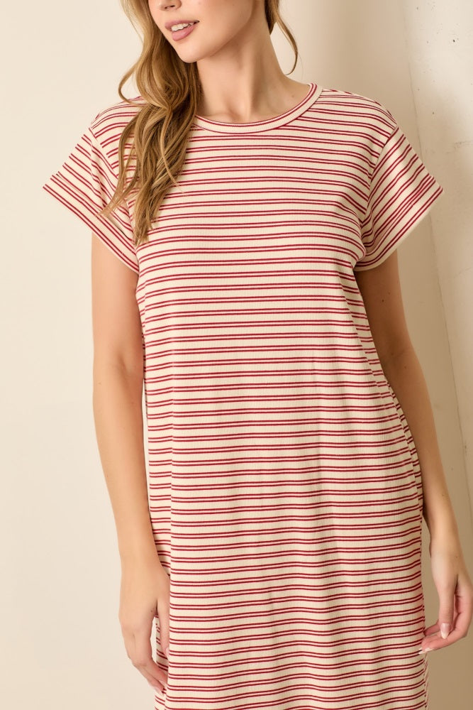 Red Striped Midi T-Shirt Dress