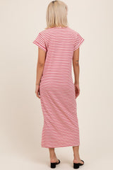 Red Striped Maternity Midi T-Shirt Dress