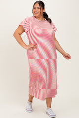 Red Striped Plus Midi T-Shirt Dress