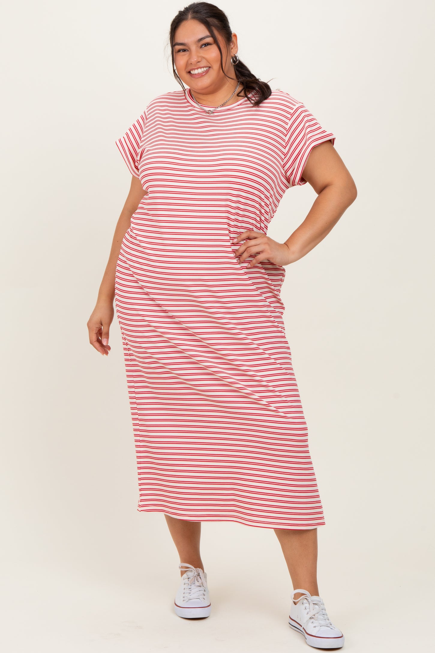 Red Striped Maternity Plus Midi T-Shirt Dress – PinkBlush