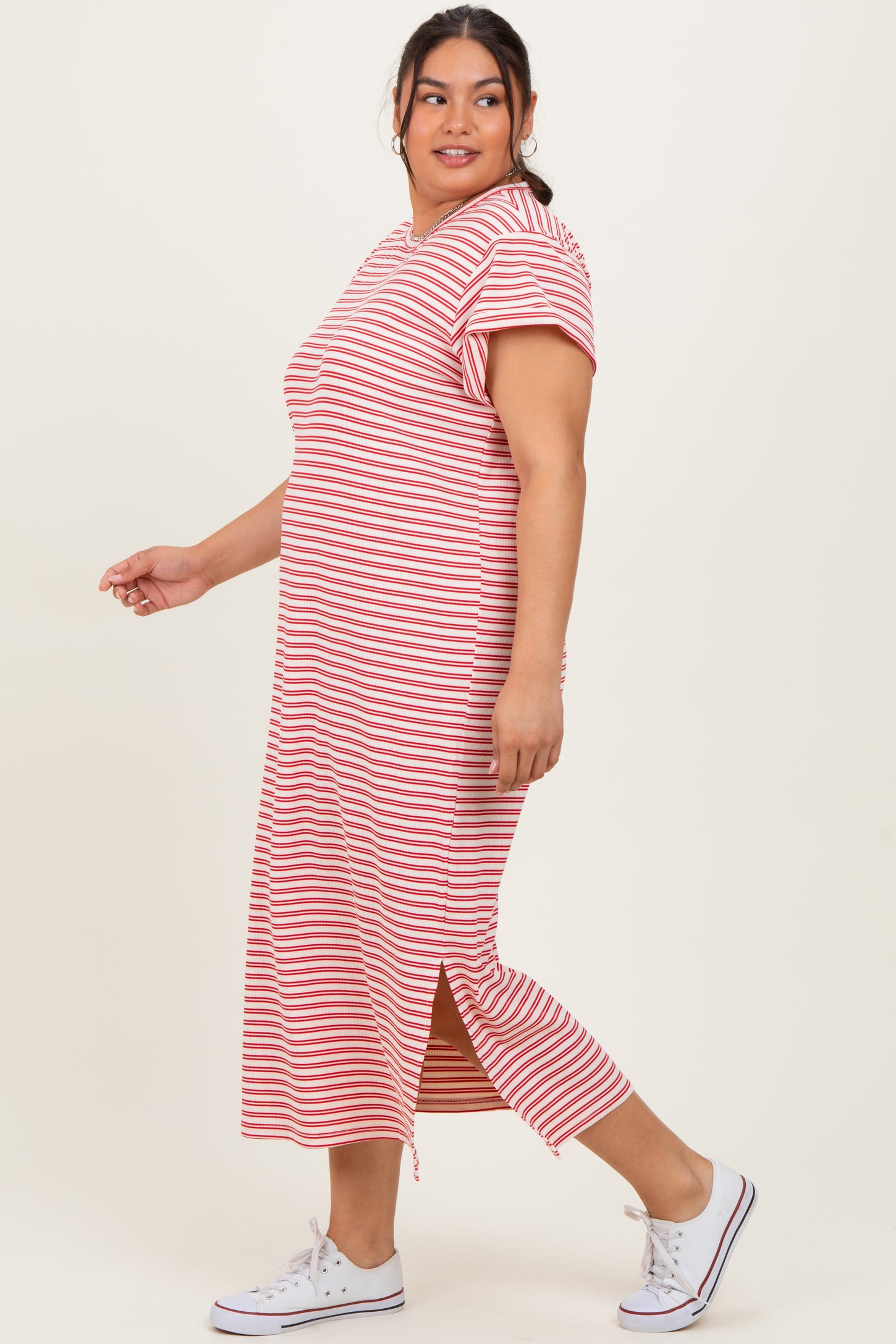 Red Striped Plus Midi T-Shirt Dress – PinkBlush