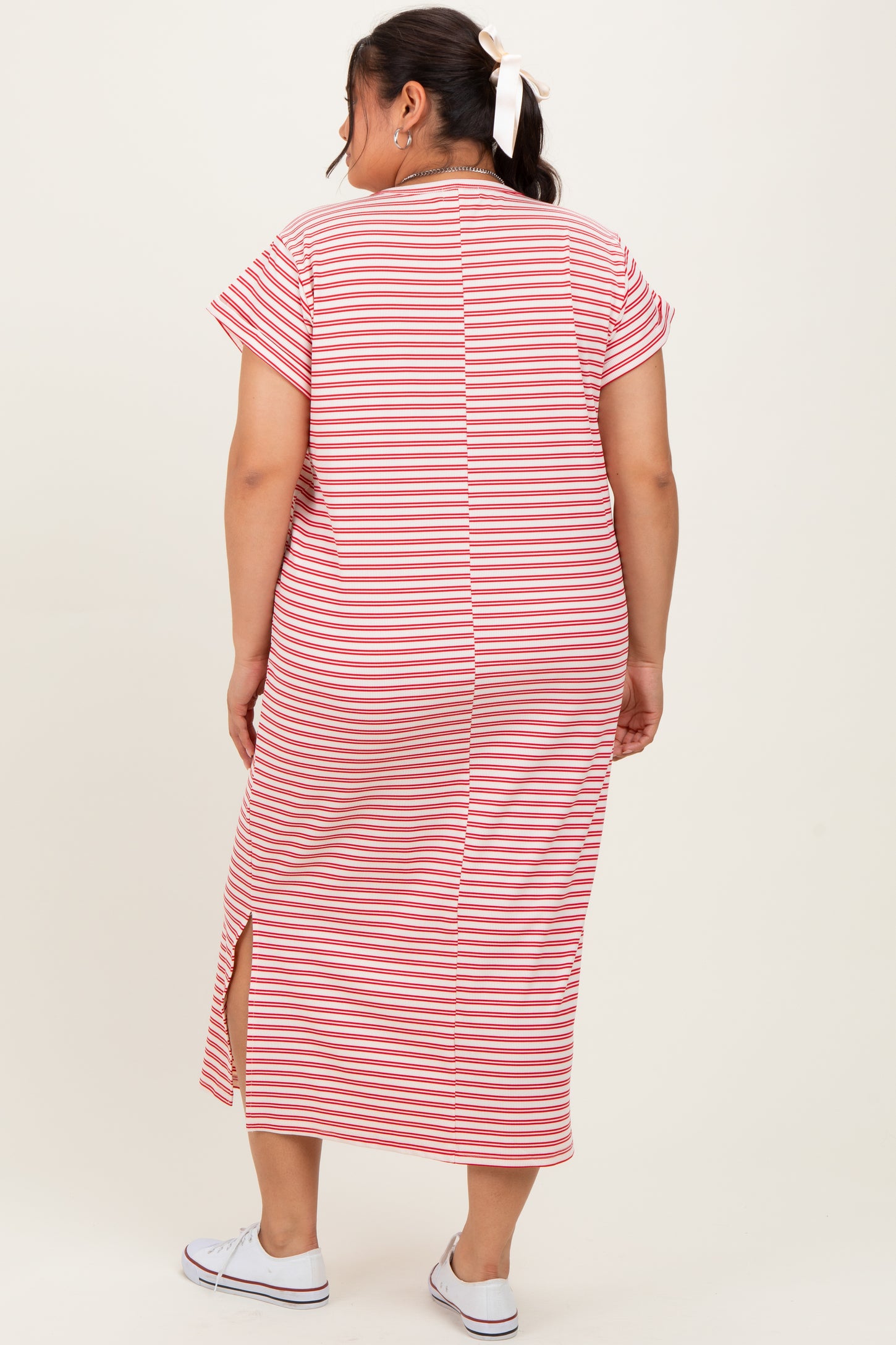 Red Striped Plus Midi T-Shirt Dress