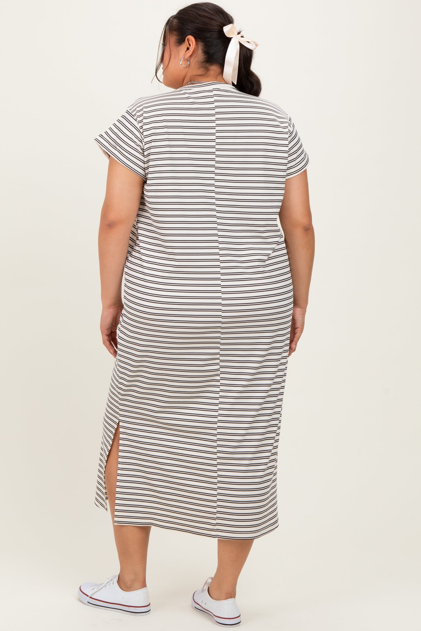 Black Striped Plus Midi T-Shirt Dress