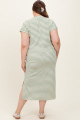 Olive Striped Maternity Plus Midi T-Shirt Dress